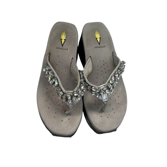 Volatile Wedge Sandals Size 10 Gray Silver Rhinestones, Summer, Spring, Tropical - Picture 1 of 7